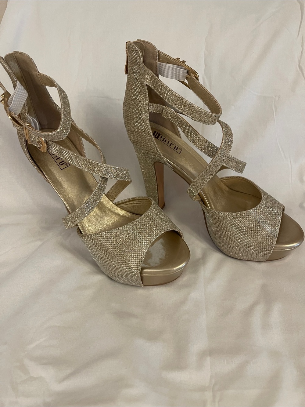 IDIFU Metallic Gold Strappy Platform Heels